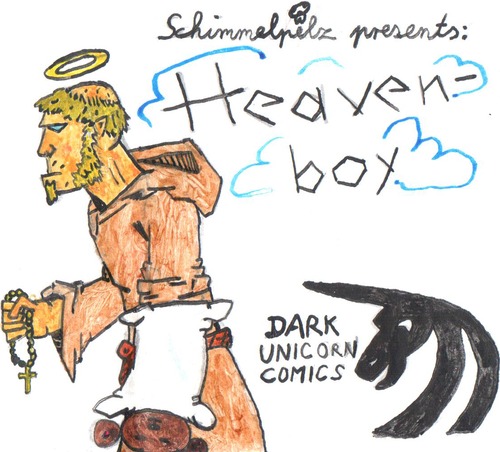 Cartoon: Heavenboy (medium) by Schimmelpelz-pilz tagged heavenboy,hellboy,mike,mignola,comic,comicheld,held,himmel,hölle,teufel,gott,mönch,tonsur,kissen,teddybär,kuscheltier,kreuz,kruzifix,wolken,satire,parodie,kutte,rosenkranz,heiligenschein,heilig,kissenarm,göttlich,dark,horse,unicorn,holy,monk,heaven,hell