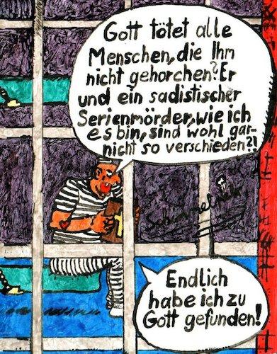 Cartoon: Im Knast Zu Gott Gefunden 01 (medium) by Schimmelpelz-pilz tagged levitikus,bibel,altes,testament,knast,gefängnis,knasti,gefangener,straftäter,serienmörder,mörder,mord,verbrecher,verbrechen,gitter,schwedische,gardinen,glauben,weltreligion,buch,der,liebe,religion,religionen