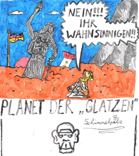 Cartoon: Planet der Glatzen (medium) by Schimmelpelz-pilz tagged niederwald,niederwalddenkmal,denkmal,statue,charlton,heston,planet,der,glatzen,affen,skinhead,skinheads,neonazi,neonazis,nazi,nazis,rechte,rechts,rechtsradikale,hakenkreuz,düstere,zukunft,armageddon,apokalypse,wüste,verwüstung,rakete,raumschiff,deutschlan