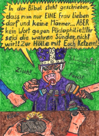 Cartoon: Untergang des Vatikans IV (medium) by Schimmelpelz-pilz tagged vatikan,papst,pädophilie,kinderschändung,moral,ethik,interview