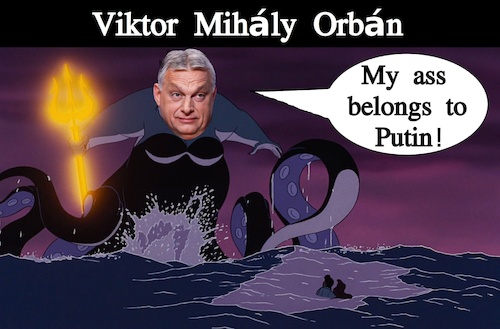 Cartoon: Viktor Mihaly Orban (medium) by Schimmelpelz-pilz tagged meme,viktor,mihaly,orban,ungarisch,hungarian,ungarischer,ungarn,hungaria,idot,jerk,neonazi,trump,supporter,putin,fan,pro,russia,fascist,fat,disgusting,little,mermaid,sea,witch,criminal,abartig,fett,hässlich,politiker,verbrecher