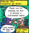 Cartoon: why fustigations got abated... (small) by Schimmelpelz-pilz tagged father son patricide fustigation beat hit education raise child children family murder murderer abuse abusing