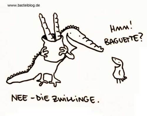 Cartoon: Baguette (medium) by puvo tagged alligator,krokodil,crocodile,baguette,zwilling,twin,nachwuchs,offspring,kind,child