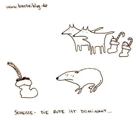 Cartoon: Dominante Rute. (medium) by puvo tagged christmas,weihnachten,tail,birch,rute,boot,stiefel,nicholas,nikolaus,dog,hund