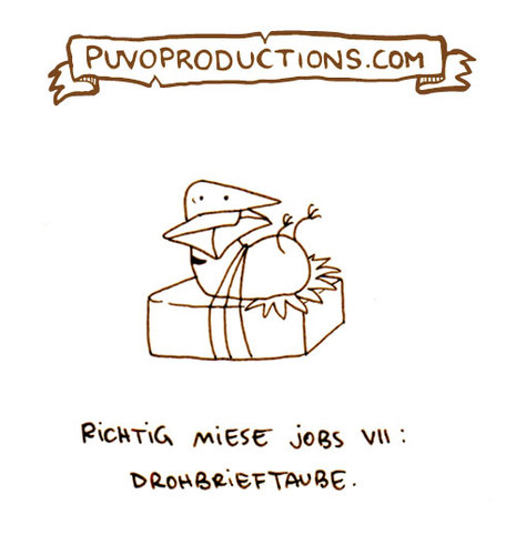 Cartoon: Drohbrieftaube. (medium) by puvo tagged taube,dove,brief,mail,post,letter,drohbrief,job,arbeit,mies