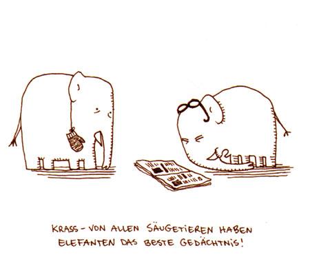 Cartoon: Elefantengedächtnis. (medium) by puvo tagged elefant,memory,gedächtnis,handschuh,brille,glasses,glove