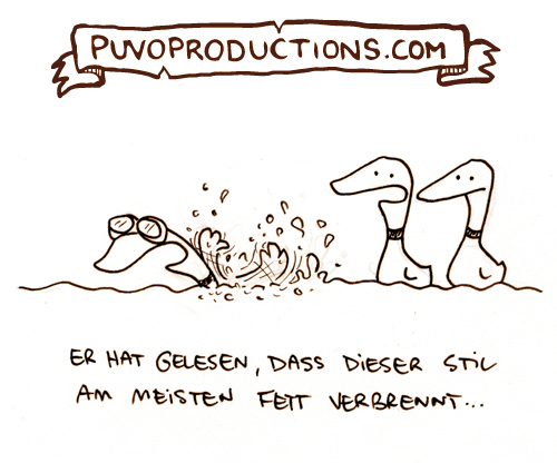 Cartoon: Fettverbrennung. (medium) by puvo tagged abnehmen,körper,diät,see,schwimmer,stil,wasser,ente,verbrennung,fett,sport,fitness,schwimmen,fettverbrennung