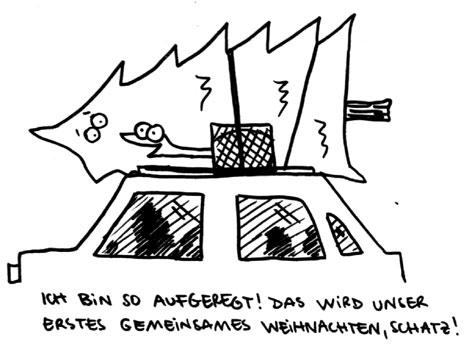 Cartoon: Gemeinsam Weihnachten. (medium) by puvo tagged weihnachten,gans,baum,christmas,goose,tree