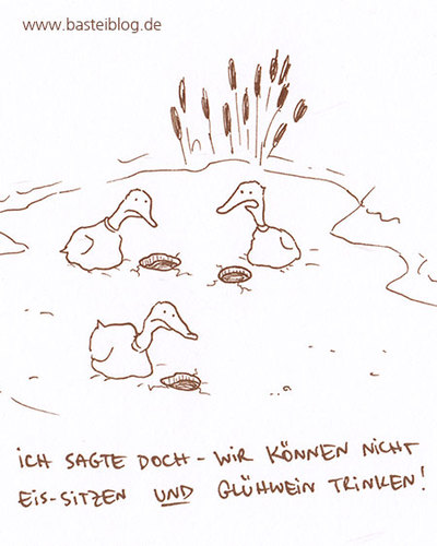 Cartoon: Glühwein. (medium) by puvo tagged glühwein,wine,alcohol,alkohol,kälte,cold,winter,eis,ice,see,lake,teich,ente,duck,schmelzen,melt,punsch,glogg,punch,mulled,claret