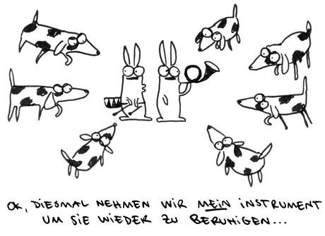 Cartoon: Hasenjagd. (medium) by puvo tagged hase,hund,horn,trommel,jagd