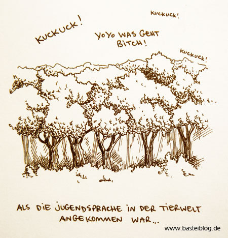 Cartoon: Jugendsprache. (medium) by puvo tagged wald,wood,jugendsprache,language,kuckuck,cuckoo,youth,slang