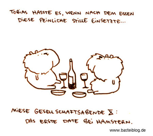 Cartoon: Peinliche Stille. (medium) by puvo tagged hamster,date,dinner,love,romantic,eat,silence,peinlich,stille,embarassing