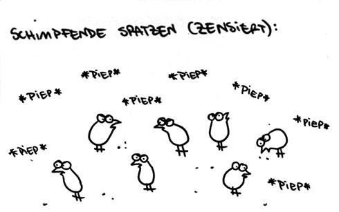Cartoon: Schimpfende Spatzen. (medium) by puvo tagged spatz,schimpfen,piep