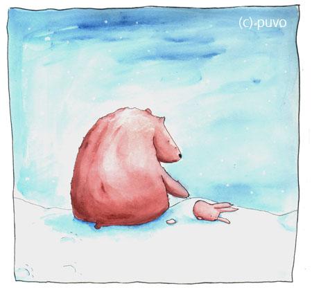 Cartoon: Schlaf schön. (medium) by puvo tagged bär,bear,hase,rabbit,schnee,snow,winter,schlafen,sleep