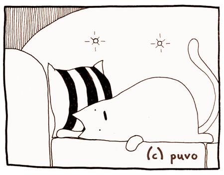 Cartoon: Sofa. (medium) by puvo tagged katze,cat,deprimiert,depressed,sofa,couch