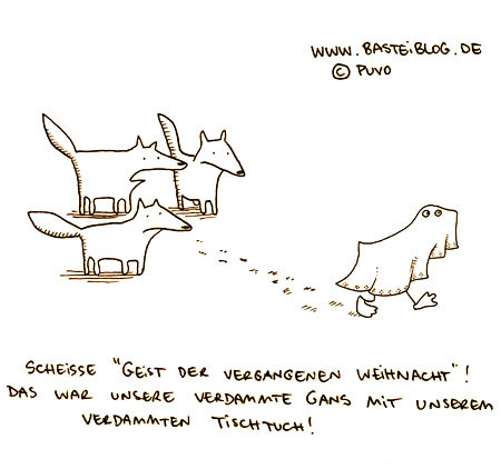 Cartoon: Vergangene Weihnacht. (medium) by puvo tagged weihnachten,weihnachtsgeschichte,wolf,gans,geist,vergangen,braten,tisch,tuch,ghost,christmas,carol,past,goose,cloth,table