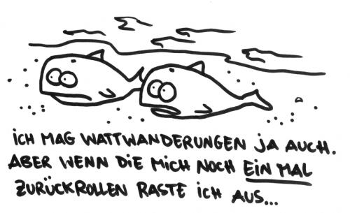 Cartoon: Wattwandern. (medium) by puvo tagged wal,watt,wandern,greenpeace,meer
