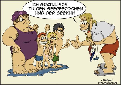 Cartoon: Seepferdchen (medium) by Spanossi tagged bademeister,schwimmen,seepferdchen,schwimmbad,wasser,baden