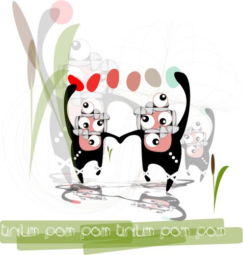 Cartoon: tirilim pom pom tirilim pom pom (medium) by katre tagged swan,monsters,illustration,vector,illustrator,adobe,creature,dancing,dance,fun,green,happy,tirilim,pom