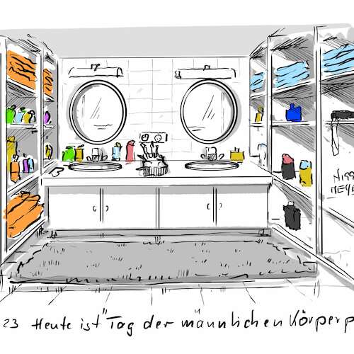 Cartoon: 03.02.2023 (medium) by Jori Niggemeyer tagged körperpflege,mann,männer,bad,körperpflege,mann,männer,bad
