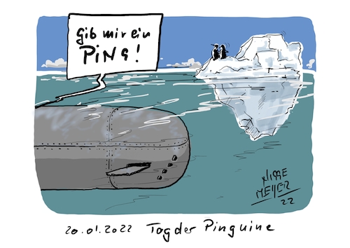 Cartoon: 20.01.2022 Tag der Pinguine... (medium) by Jori Niggemeyer tagged heuteistdertagder,pinguine,sonar,schall,schallortung,uboot,unterseeboot,submarine,pinguin,eisberg,ping,cartoonist,satire,humor,joricartoon,niggemeyer,cartooon,cartoonart,illustration,illustrator,karikatur,cartoondrawing,witzigebilder,cartoon