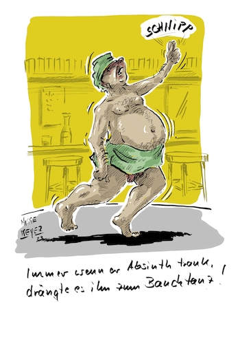 Cartoon: Am Tag des Absinth ... (medium) by Jori Niggemeyer tagged heuteist,absinth,alkohol,bar,bauchtanz,bauchtänzer,mann,betrunken,tanz,bauch,wampe,plautze,heuteist,absinth,alkohol,bar,bauchtanz,bauchtänzer,mann,betrunken,tanz,bauch,wampe,plautze