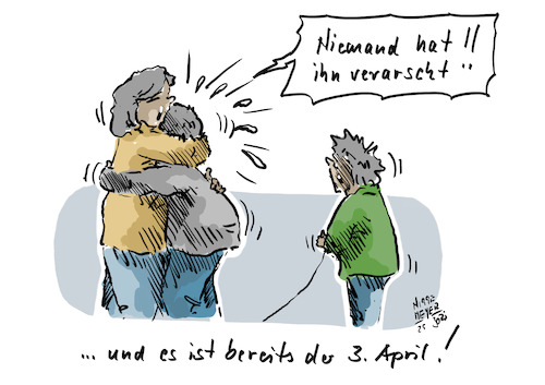 Cartoon: April April II... (medium) by Jori Niggemeyer tagged traurig,negiert,april,aprilscherz,emotional,trösten,aprilapril,jori,joricartoon,niggemeyer,joriniggemeyer,traurig,negiert,april,aprilscherz,emotional,trösten,aprilapril,jori,joricartoon,niggemeyer,joriniggemeyer