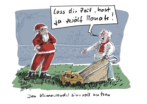 Cartoon: Den Klimawandel nutzen... (medium) by Jori Niggemeyer tagged klimawandel,santa,nikolaus,garten,rasenmäher,joricartoon,niggemeyer,klimawandel,santa,nikolaus,garten,rasenmäher,joricartoon,niggemeyer