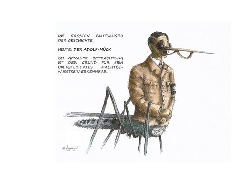 Cartoon: Der Adolf-Mück (medium) by Jori Niggemeyer tagged mücke,hitler,adolf,geschichte,drittes,reich,verbrecher,mörder,krieg,demonstration,niggemeyer,joricartoon,cartoon,karikatur