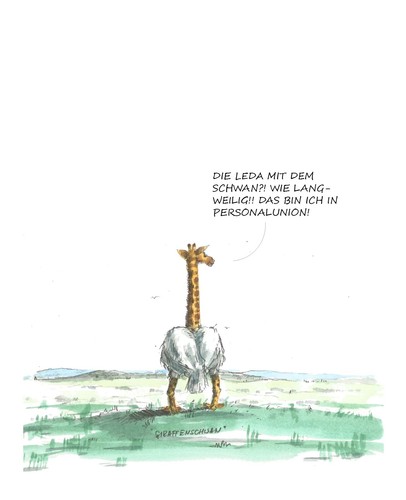 Cartoon: Die Gira mit dem Schwan... (medium) by Jori Niggemeyer tagged giraffe,schwan,savanne,weite,landschaft,leda,niggemeyer,joricartoon,cartoon,karikatur
