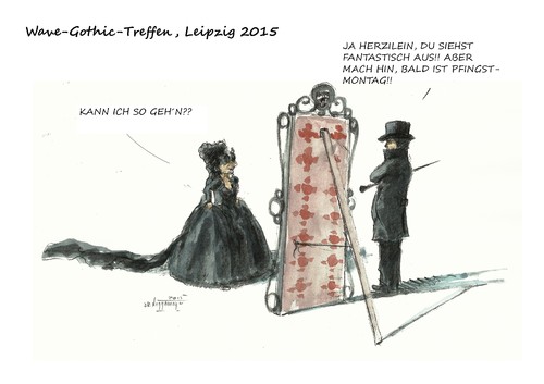 Cartoon: Eitelkeit und andere Hindernisse (medium) by Jori Niggemeyer tagged wave,gothic,treffen,wgt,leipzig,2015,pfingsten,schwarze,szene,niggemeyer,joricartoon,cartoon