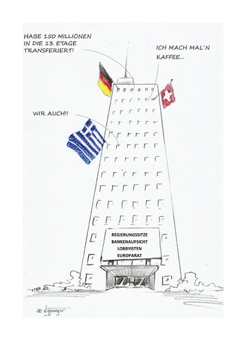 Cartoon: Elfenbeinturm (medium) by Jori Niggemeyer tagged europa,euro,steuerhinterziehung,griechenland,reichensteuer,verteilung,armut,schichtendenken,renten,kosten,verbrechen,sozial,unsozial,macht,niggemeyer,joricartoon,cartoon,karikatur