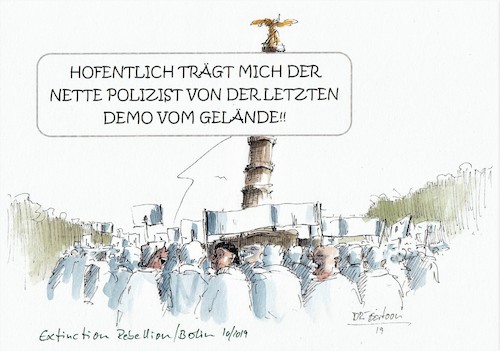 Cartoon: Extinction Rebellion (medium) by Jori Niggemeyer tagged extinction,rebellion,ziviler,ungehorsam,klimanotstand,demo,berlin,umweltschutz,umweltzerstörung,artenvielfalt,artensterben,extinction,rebellion,ziviler,ungehorsam,klimanotstand,demo,berlin,umweltschutz,umweltzerstörung,artenvielfalt,artensterben,letzte,generation,tragen,wegtragen,polizei