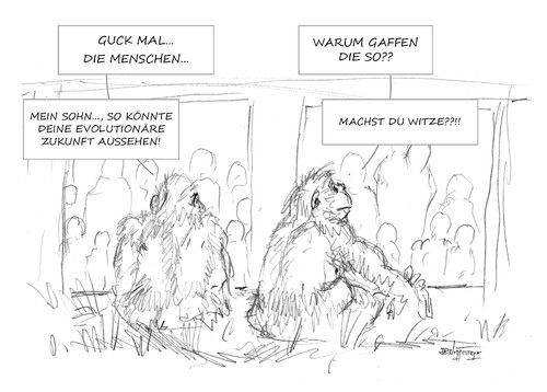 Cartoon: G...AFFEN (medium) by Jori Niggemeyer tagged affen,zoo,tiere,sohn,menschen,besucher,zoobesuch,affengehege,sonntag,kinder,eltern,niggemeyer,joricartoon,cartoon,zeichnung,pressecartoon