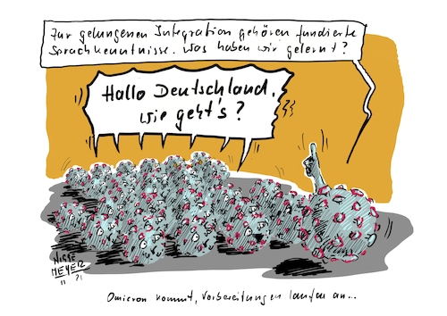 Cartoon: Hallo Deutschland... (medium) by Jori Niggemeyer tagged omicron,delta,corona,impfung,integration,omicron,delta,corona,impfung,integration
