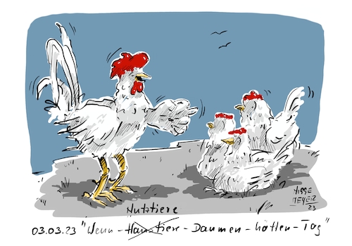 Cartoon: Heute ist ... (medium) by Jori Niggemeyer tagged heuteist,haustiere,daumen,geilerhahn,hahn,hühner,absurd,spaß,handzeichen,puppen,fck,satire,humor,joricartoon,joriniggemeyer,niggemeyer,joachimrniggemeyer,karikatur,cartoonart,illustration,illustrator,witzigebilder,lachen,witzig,cartoondrawing,cartoon,heuteist,haustiere,daumen,geilerhahn,hahn,hühner,absurd,spaß,handzeichen,puppen,fck,satire,humor,joricartoon,joriniggemeyer,niggemeyer,joachimrniggemeyer,karikatur,cartoonart,illustration,illustrator,witzigebilder,lachen,witzig,cartoondrawing,cartoon