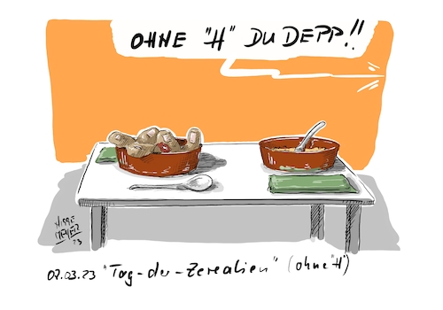 Cartoon: Heute ist ... (medium) by Jori Niggemeyer tagged gesundeernährung,zerealien,zeh,zehen,männer,frauen,ernährung,müsli,fleisch,beziehungen,essen,lebensmittel,gesellschaft,gesundeernährung,zerealien,zeh,zehen,männer,frauen,ernährung,müsli,fleisch,beziehungen,essen,lebensmittel,gesellschaft