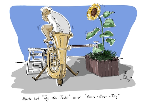 Cartoon: Heute ist ... (medium) by Jori Niggemeyer tagged heuteist,tagdertuba,ohnehosetag,tuba,hose,blödsinn,garten,düngung,musik,musikinstrument,düngen,sonnenblume,witzigebilder,jori,joriniggemeyer,niggemeyer,cartoon,karikatur,toonart,niggemeyerart,heuteist,tagdertuba,ohnehosetag,tuba,hose,blödsinn,garten,düngung,musik,musikinstrument,düngen,sonnenblume,witzigebilder,jori,joriniggemeyer,niggemeyer,cartoon,karikatur,toonart,niggemeyerart