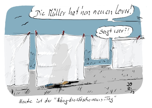 Cartoon: Heute ist der... (medium) by Jori Niggemeyer tagged heuteist,wäsche,wäschetrocknen,wäscheleine,schatten,schattenspiel,lover,nachbarn,gerede,neugier,tratschen,heuteist,wäsche,wäschetrocknen,wäscheleine,schatten,schattenspiel,lover,nachbarn,gerede,neugier,tratschen