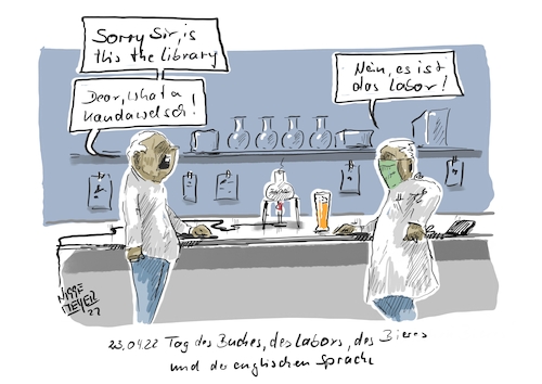 Cartoon: Heute ist der Tag des (medium) by Jori Niggemeyer tagged heuteistdertagdes,bier,buch,bücher,labor,tagdesbuches,deutschesbier,englisch,tagderenglischensprache,hopfen,brauerei,bücherei,bookshop,library,humor,joricartoon,niggemeyer,cartoonart,cartooon,illustration,illustrator,karikatur,satire,cartoondrawing,cartoon