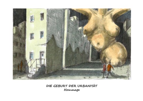 Cartoon: Hommage to... (medium) by Jori Niggemeyer tagged geschichte,entstehung,verwirrend,schützend,schmeichelnd,hingebungsvoll,liebevoll,weiblich,gewaltfrei,zartheit,leben,geburt,urbanität,cartoon,joricartoon,niggemeyer