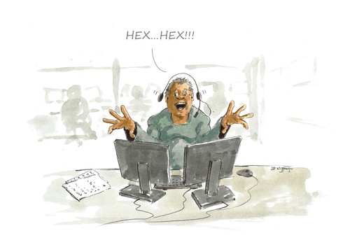 Cartoon: Motiviert im Call Center (medium) by Jori Niggemeyer tagged karikatur,cartoon,joricartoon,niggemeyer,motivation,team,engagement,engagiert,center,call,top,kundenservice,leistung,motiviert