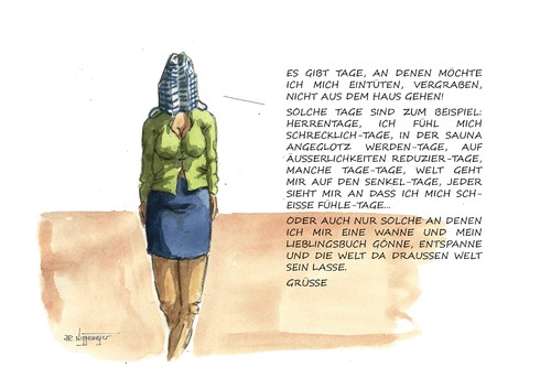 Cartoon: Manchmal könnte ich... (medium) by Jori Niggemeyer tagged einschätzung,ausgrenzen,abschotten,sexy,sauer,haben,genug,welt,herausnehmen,sich,auszeit,objektivität,subjektivität,niggemeyer,joricartoon,cartoon