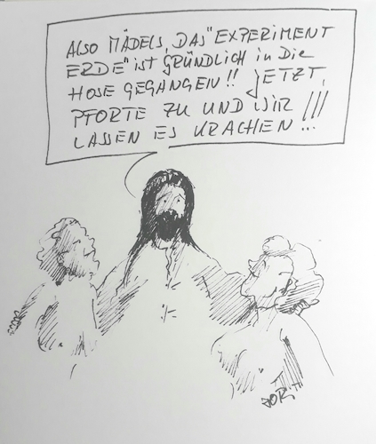 Cartoon: Der Tag danach... (medium) by Jori Niggemeyer tagged jesus,himmel,party,scheitern,erde,menschen,menschheit,joricartoon,jesus,himmel,party,scheitern,erde,menschen,menschheit,joricartoon