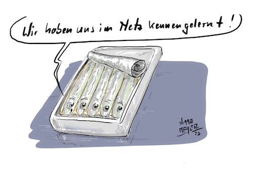 Cartoon: Netzfund ... (medium) by Jori Niggemeyer tagged sardinen,netz,internet,dating,beziehungen,missverständnis,fischfang,überfischung,fischernetz,onlinedating,sardinen,netz,internet,dating,beziehungen,missverständnis,fischfang,überfischung,fischernetz,onlinedating