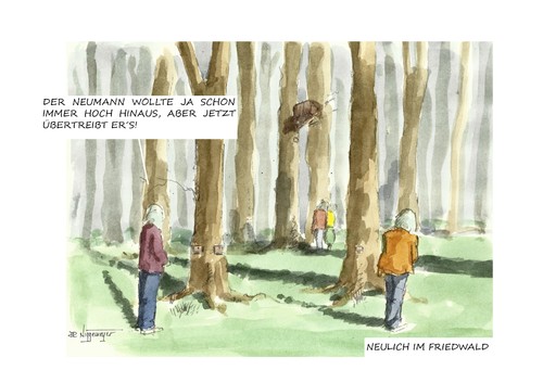 Cartoon: Neulich im Friedwald (medium) by Jori Niggemeyer tagged neid,joricartoon,hoffnung,bäume,wald,ziel,menschlich,anders,ruhe,letzte,niggemeyer,cartoon,friedwald,missgunst,schadenfreude,ignoranz,lebensfreude,spaß