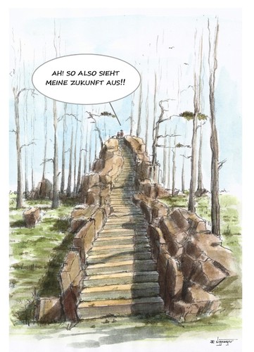 Cartoon: Upstairs to Heaven... (medium) by Jori Niggemeyer tagged treppe,aufstieg,aussicht,erkenntnis,zukunft,weitblick,einsicht,fernsicht,zuversicht,glaube,hoffnung,positiv,oben,dissoziiert,kraft,anstrengung,ziel,niggemeyer,joricartoon,cartoon,karikatur