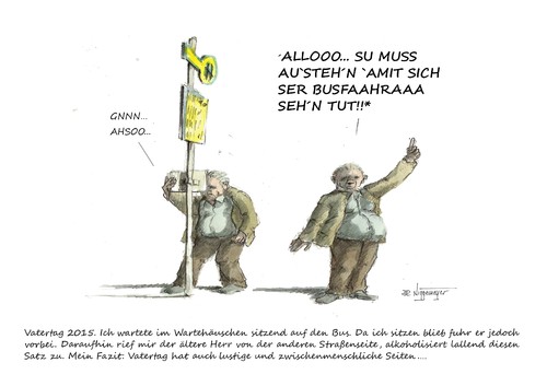 Cartoon: Vatertag (medium) by Jori Niggemeyer tagged freundlichkeit,opa,mann,alter,männertag,herrentag,vatertag,betrunken,lallen,alkohol,spaß,zwischenmenschliches,alterniggemeyer,joricartoon,cartoon