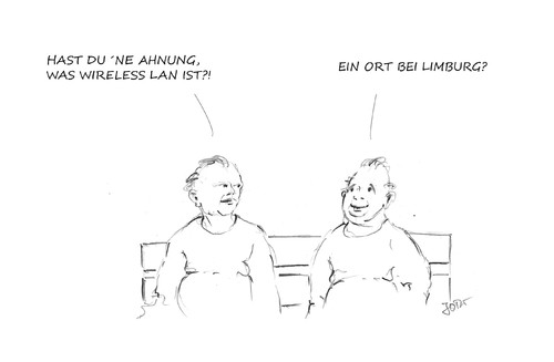 Cartoon: W LAN... (medium) by Jori Niggemeyer tagged wlan,computer,internet,technik,kabel,kabellos,limburg,unterhaltung,kommunikation,bank,ahnung,wissen,niggemeyer,joricartoon,cartoon,karikatur