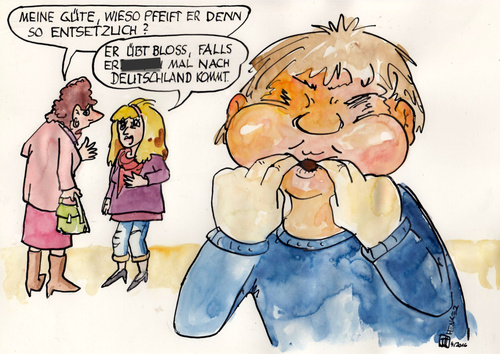 Cartoon: Besuchsvorbereitungen (medium) by thomasH tagged er,besuch,deutschland,rücksicht,zensur,pfeifkonzert,präsidentenbeleidigung,ausländische,staatsgäste,satirefreiheit,grundrechte,grundgesetz,kopfschere